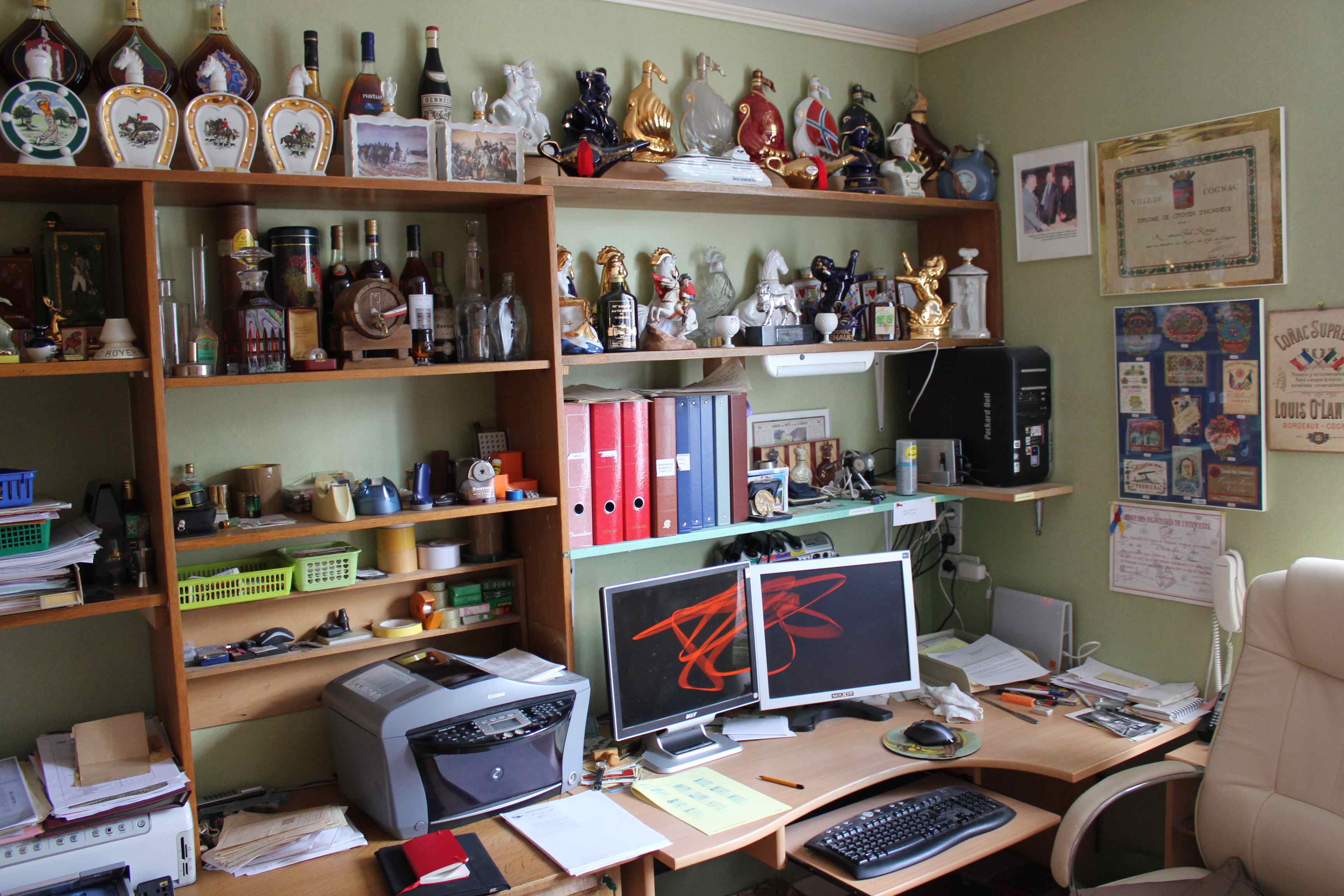 Paul Ronne's work station with various collector bottles
