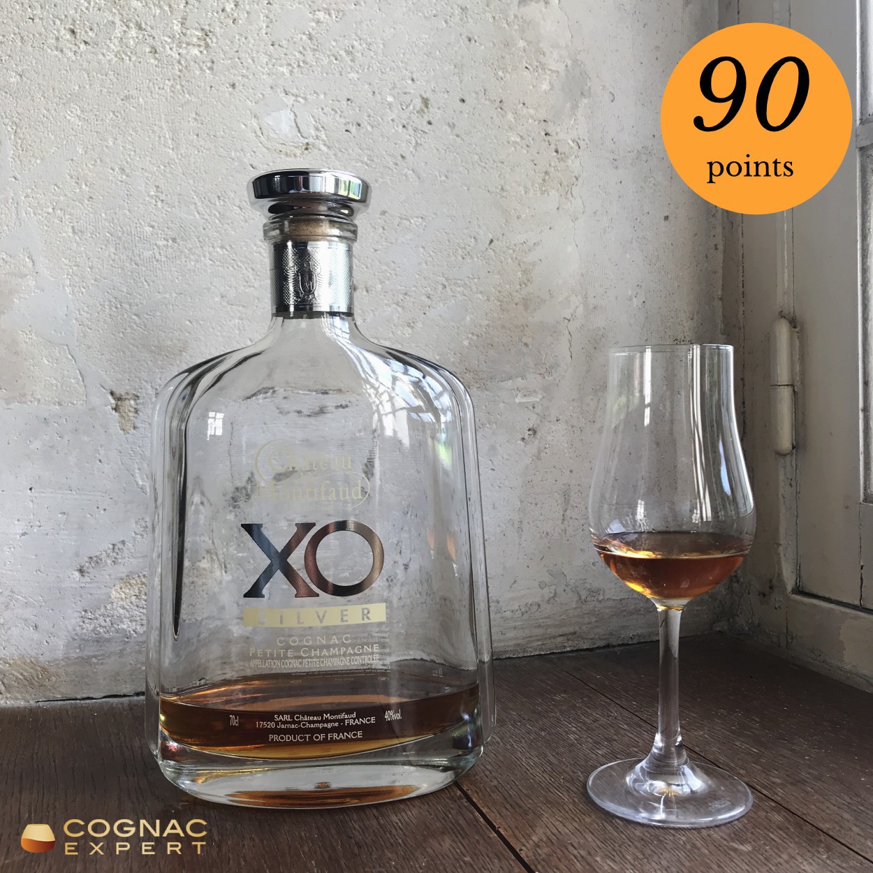 Montifaud XO Silver Cognac and glass