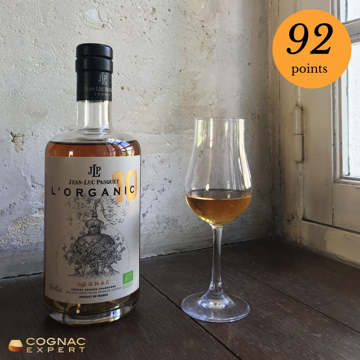 Pasquet Organic 10 Cognac and glass
