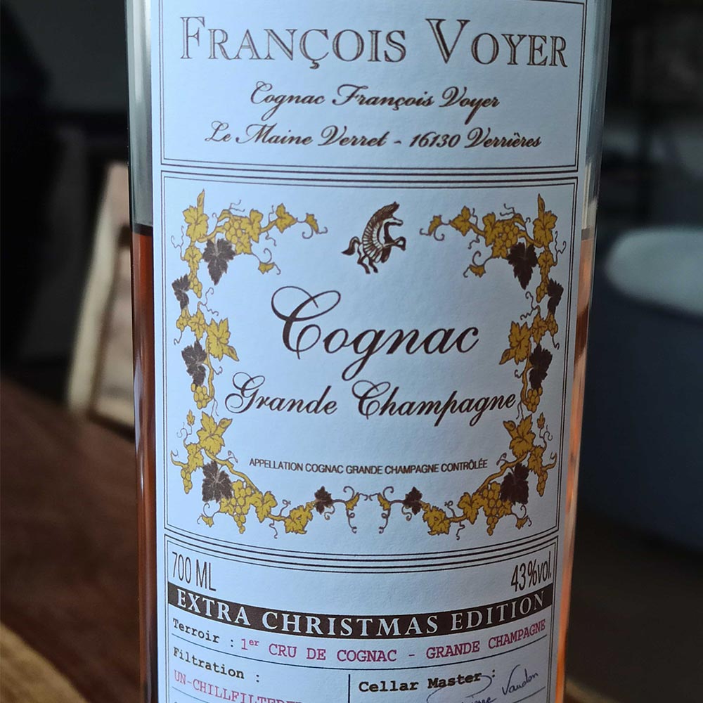 Francois Voyer Christmas Cognac close up front label