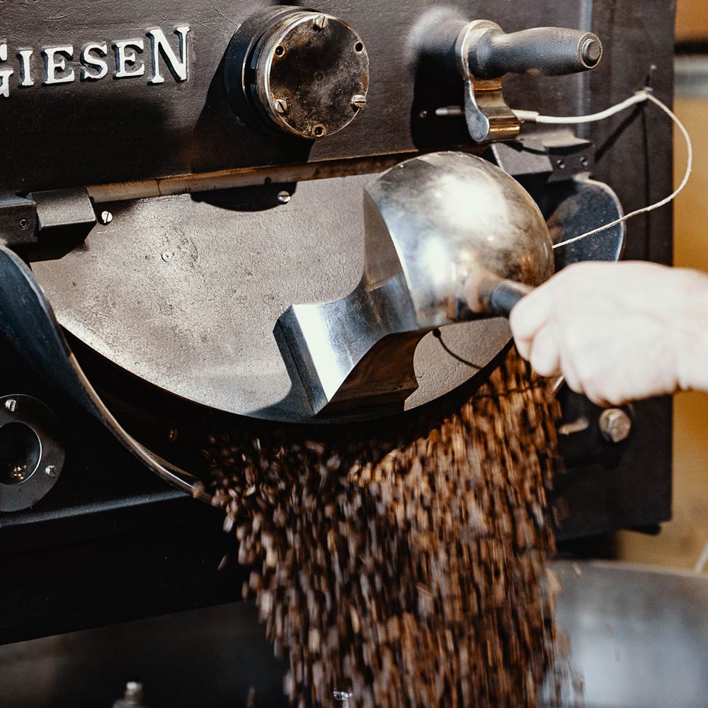 coffee beans in a machine